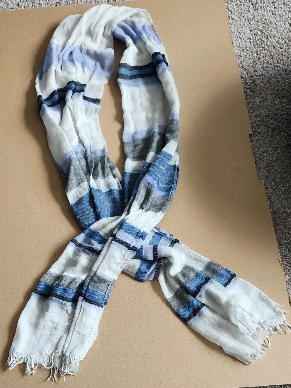 Lightweight White and Blue Striped Women's Scarf